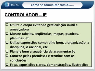 Como se comunicar com o...... CONTROLADOR – IE 