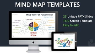 MIND MAP TEMPLATES
25 Unique PPTX Slides
16:9 Screen Template
Easy to edit
 