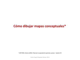 Cómo dibujar mapas conceptuales*




   * ONTORIA, Antonio (2005). Potenciar la capacidad de aprender y pensar . Capítulo VII


                          Victor Hugo Céspedes Gómez 2011
 