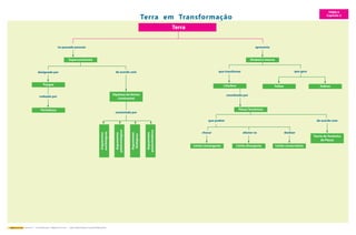 Geovida 7.º – Ciências Naturais – Mapas de Conceitos – Joana Campos Ramos / Fernanda Albuquerque 
Terra 
Pangea 
Pantalassa 
Falhas Dobras 
Teoria da Tectónica 
de Placas 
Supercontinente 
Argumentos 
morfológicos 
de acordo com 
Hipótese da Deriva 
Continental 
Argumentos 
paleontológicos 
Argumentos 
litológicos 
Argumentos 
paleoclimáticos 
designado por 
rodeado por 
que gera 
no passado possuia 
que transforma 
Litosfera 
constituída por 
apresenta 
Dinâmica interna 
Placas Tectónicas 
que podem de acordo com 
chocar afastar-se deslizar 
Limite convergente Limite divergente Limite conservativo 
sustentada por 
TEMA II 
Terra em Transformação Capítulo 2 
 