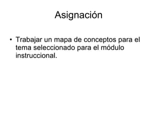 Asignación   Trabajar un mapa de conceptos para el tema seleccionado para el módulo instruccional. 