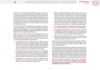 LÍNGUA PORTUGUESA
MAPAS DE FOCO
DA BNCC
11
MAPAS DE FOCO
ENS. FUNDAMENTAL
Os Mapas de Foco da BNCC estão divididos por etapa – Anos Iniciais e
Anos Finais – para componentes do Ensino Fundamental nos quais a
centralidade da progressão das aprendizagens é mais demarcada nos
currículos e na BNCC. São eles: Língua Portuguesa, Matemática, Ciên-
cias da Natureza e Ciências Humanas (História e Geografia). No texto
introdutório de cada área, há orientações sobre como o documento
foi concebido, os critérios de seleção das habilidades considerando as
especificidades de cada área e um texto explicativo para cada unida-
de temática (ano a ano).
O material de cada um dos componentes está disponível em dois for-
matos de visualização, um em PDF e outro em planilha. Em ambos, os
Mapas estão organizados ano a ano de modo a possibilitar o acesso rá-
pido à seleção das habilidades de cada ano classificadas como apren-
dizagens focais e expectativas de fluência.
Dessa forma, é possível identificar quais habilidades da BNCC com-
põem os Mapas de Foco, as quais aparecem exatamente como no
documento oficial, isto é, com o código indicativo do ano e do compo-
nente da habilidade e também com a sua descrição. Ainda, para cada
uma delas são apresentados os seguintes itens:
a unidade temática ou o campo de atuação: a BNCC apresenta
as habilidades do Ensino Fundamental organizadas por unidades
temáticas, com exceção da Língua Portuguesa, cuja organização
se deu (ou se pautou) por campos de atuação. Para favorecer o
leitor, os mapas trazem a identificação da unidade temática ou
campo de atuação ao qual a habilidade está relacionada.
conhecimentos prévios: descritos apenas para as habilidades
classificadas como aprendizagens focais (AF), são habilidades
que o estudante precisa ter construído previamente para desen-
volver a aprendizagem em questão. Essas habilidades podem ser
de anos anteriores ou do mesmo ano que a aprendizagem foco.
classificação: traz a legenda que identifica a habilidade como
foco (AF). No caso dos mapas de Língua Portuguesa, o campo
também sinaliza as expectativas de fluência (EF).
objetivos de aprendizagem: cada aprendizagem foco foi deta-
lhada em objetivos de aprendizagem, os quais são compostos
por verbos de ação no infinitivo, que vão se complexificando na
medida em que se apresentam novos processos de cognição.
No caso dos Mapas de Matemática, alguns desses objetivos fo-
ram entendidos como uma expectativa de fluência e, neste caso,
aparecerão destacados no texto e precedidos da sigla EF. Já nos
Mapas de Ciências Humanas, as habilidades classificadas como
ACs estão presentes, também, nos objetivos de aprendizagem.
as competências gerais ou específicas relacionadas: apresen-
tam-se as competências com as quais se relaciona a habilidade.
as habilidades relacionadas: apresentam relação direta com
as habilidades do Mapa classificadas como (AF). Aqui aparecem
outras habilidades focais, as classificadas como expectativas de
fluência (EF) e/ou as aprendizagens complementares (AC).
comentários: elucidações dos autores sobre a classificação ou
determinada habilidade, tendo em vista não somente os critérios
estabelecidos aqui como também a BNCC.
Por fim, foi inserida uma Visão geral para cada etapa dos componen-
tes, para facilitar ainda mais a navegação pelas habilidades e visua-
lizar o total de aprendizagens focais que compõem o Mapa e como
elas progridem ano a ano.
Inicialmente pensado para minimizar os desafios do distanciamento en-
tre as aprendizagens esperadas e efetivas, o material se converteu em
um potente recurso para mitigar os entraves trazidos pela interrupção
das atividades em função da pandemia que, segundo pesquisas, evi-
denciaram e ampliaram as desigualdades já existentes e reconhecidas.
Desse modo, os Mapas se constituem em um suporte educacional es-
tratégico para o planejamento e o monitoramento das ações centradas
na garantia da aprendizagem e da formação integral como um direito.
Para apoiar a execução e utilização dos Mapas de Foco, não deixe de
acessar os materiais complementares: Mapas de Foco nas Redes –
Guia para 2021 e 2022, e Mapas de Foco na Escola – Do planejamen-
to pedagógico à formação docente.
ANOS FINAIS
ANOS INICIAIS 1º 2º 3º 4º 5º 6º 7º 8º 9º
1º-5º 3º-5º
1º-2º
 