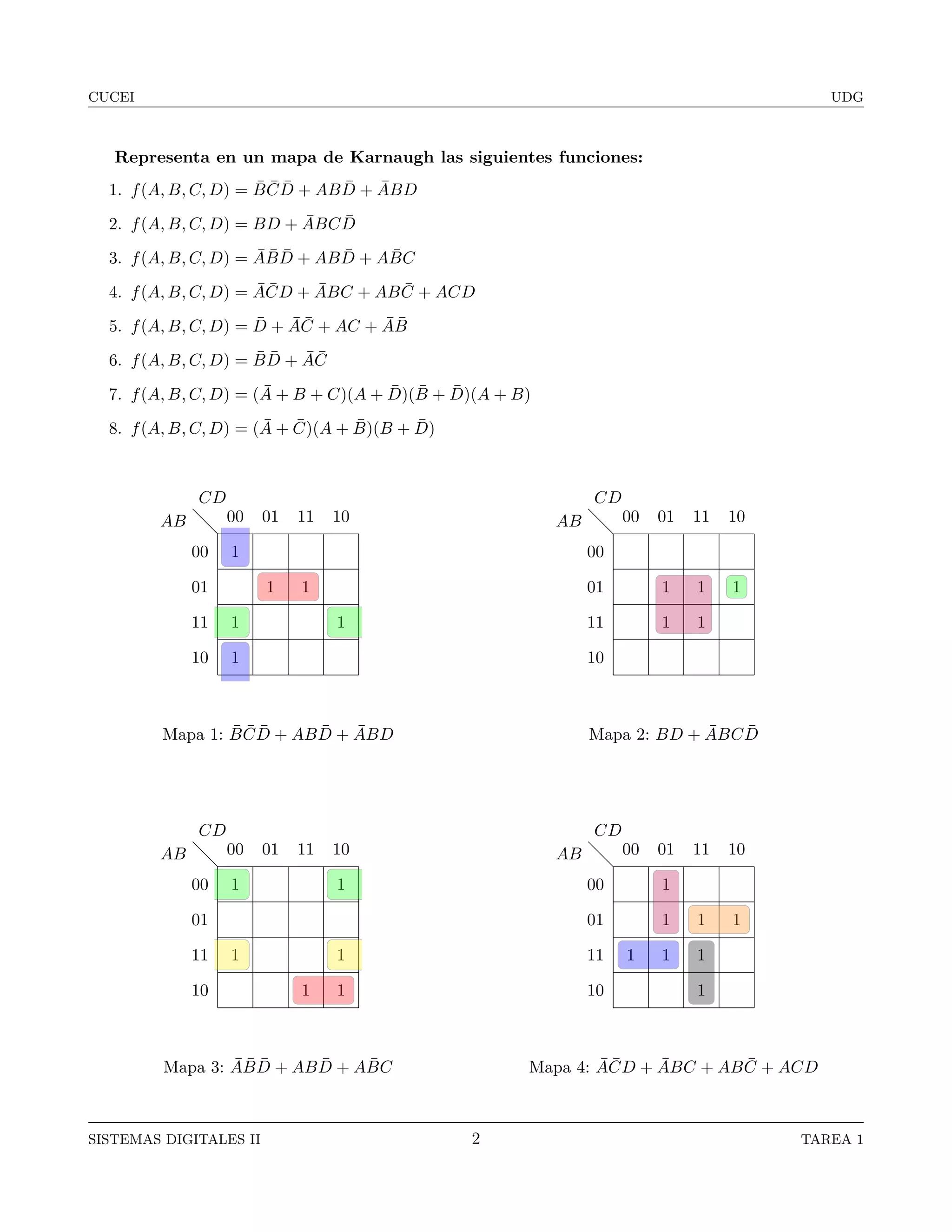 Mapas de karnaugh (ejercicios resueltos) | PDF