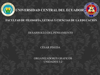 UNIVERSIDAD CENTRAL DEL ECUADOR
FACULTAD DE FILOSOFÍA, LETRAS Y CIENCIAS DE LA EDUCACIÓN
DESARROLLO DEL PENSAMIENTO
CÉSAR PINEDA
ORGANIZADORES GRAFICOS
UNIDADES 1-2
 