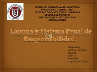 REPUBLICA BOLIVARIANA DE VENEZUELA
UNIVERSIDAD ¨FERMIN TORO¨
FACULTAD DE Cs. POLITICAS Y JURIDICAS
ESCUELA DE DERECHO
INTRODUCCION AL ESTUDIO DE LA
Integrantes:
Chirinos, Adrianny
Sección:
SAIA A
Profesora:
Abg. Cristina Virguez
CRIMINALISTICA