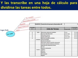 Y las transcribe en una hoja de cálculo para
dividirse las tareas entre todos.

 