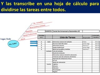 Y las transcribe en una hoja de cálculo para
dividirse las tareas entre todos.

 