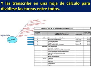Y las transcribe en una hoja de cálculo para
dividirse las tareas entre todos.

 