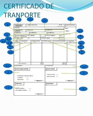 CERTIFICADO DE
TRANPORTE1 1.1 1.2
2
3
4
4.1
4.2
4.3
4,
4
4.5
4.
6
4.7
4.1
4.
9
4.
8
4.11 4.12
5 6
7
8
 