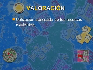 V A L O R A C I Ó N Utilización adecuada de los recursos existentes. 
