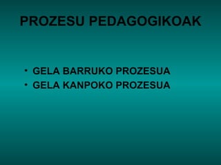 PROZESU PEDAGOGIKOAK GELA BARRUKO PROZESUA GELA KANPOKO PROZESUA 