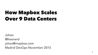 How Mapbox Scales
Over 9 Data Centers
Johan
@freenerd
johan@mapbox.com
Madrid DevOps November 2015
1
 