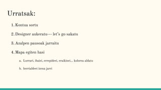 Urratsak:
1.Kontua sortu
2.Designer aukeratu--- let’s go sakatu
3.Azalpen pausoak jarraitu
4.Mapa egiten hasi
a. Lurrari, ibaiei, errepideei, eraikinei... kolorea aldatu
b. herrialdeei izena jarri
 