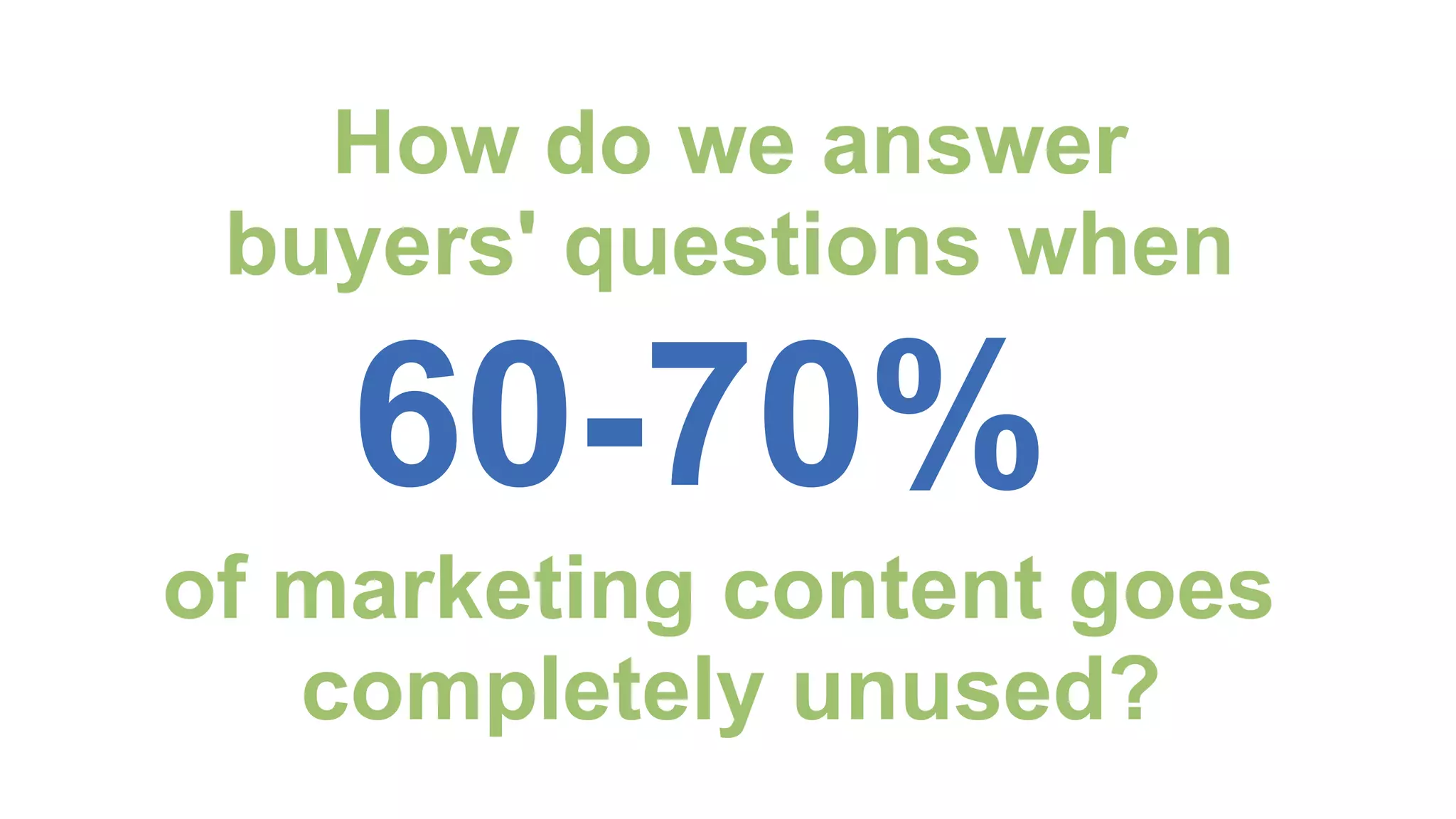 of marketing content goes
completely unused?
60-70%
How do we answer
buyers' questions when
 
