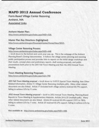 Innovative Zoning Amherst Village Center Form-Based Rezoning Handout