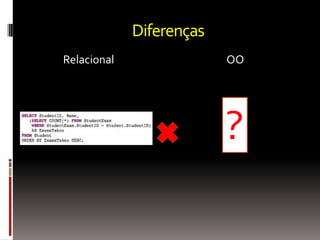 Diferenças
Relacional                OO




                          ?
 