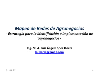 Mapeo de Redes de Agronegocios
- Estrategia para la identificación e implementación de
                     agronegocios -

             Ing. M. A. Luis Ángel López Ibarra
                   lalibarra@gmail.com




01.04.12                                              1
 