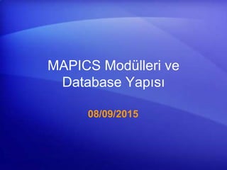 MAPICS Modülleri ve
Database Yapısı
08/09/2015
 