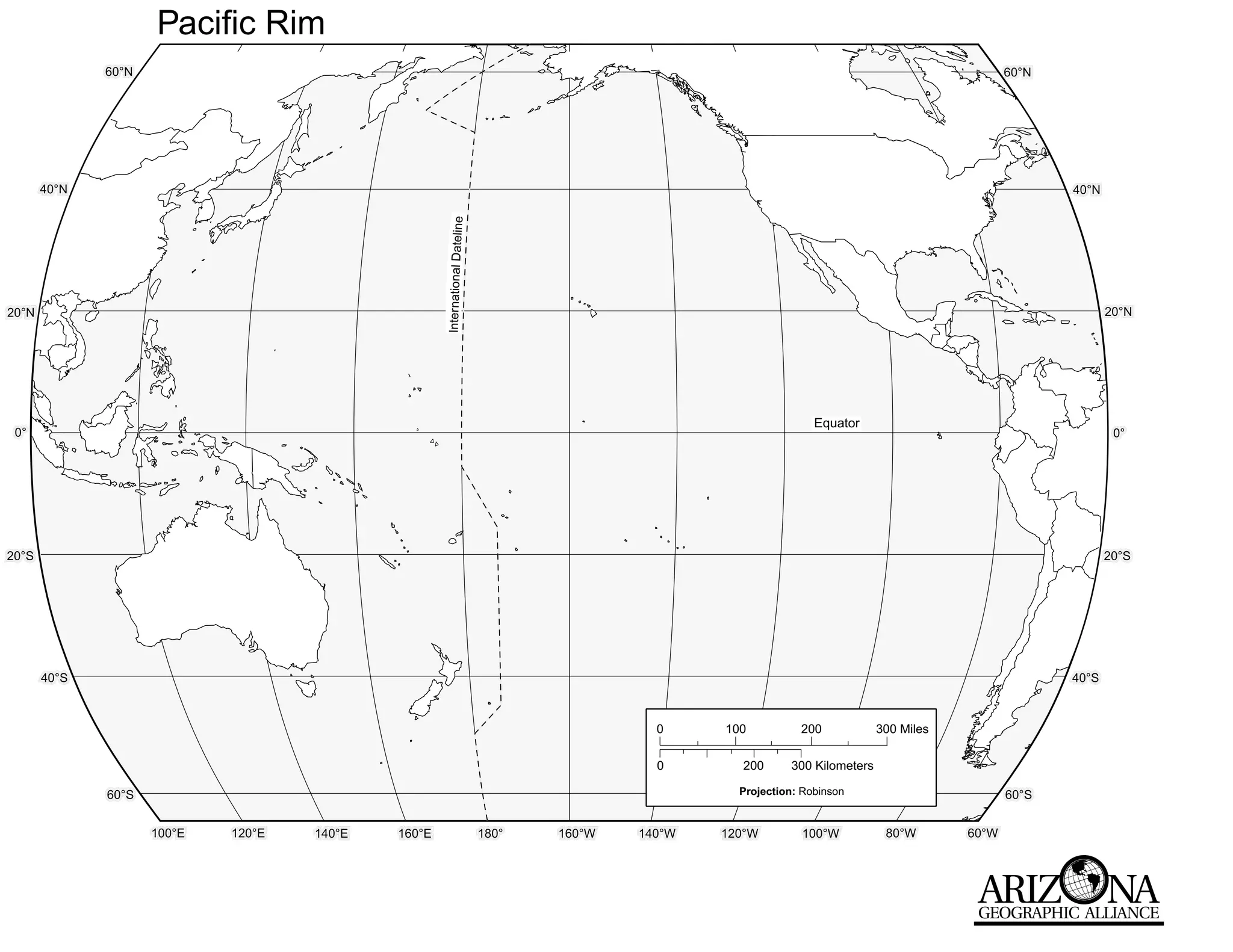 Pacific Rim
              60°N                                                                                                                                  60°N




       40°N                                                                                                                                                40°N




                                                     International Dateline
20°N                                                                                                                                                              20°N




                                                                                                                     Equator
 0°                                                                                                                                                                0°




20°S                                                                                                                                                              20°S




       40°S                                                                                                                                                40°S



                                                                                               0     100          200            300 Miles

                                                                                               0       200      300 Kilometers

              60°S                                                                                     Projection: Robinson                         60°S


                     100°E   120°E   140°E   160°E                            180°   160°W   140°W   120°W        100°W           80°W       60°W
 