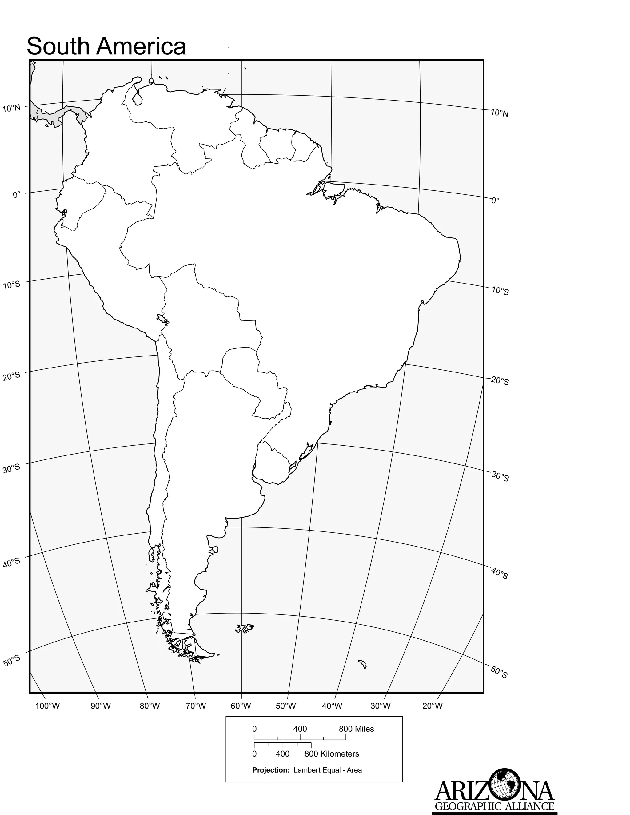 South America

10°N                                                                                        10°N




  0°
                                                                                            0°




10°S                                                                                        10°S




20°S                                                                                        20°S




30°S                                                                                        30°S




40°S                                                                                        40°
                                                                                                 S




   S
50°                                                                                         50
                                                                                              °S



       100°W   90°W   80°W   70°W   60°W         50°W          40°W           30°W   20°W

                                           0           400          800 Miles


                                           0     400      800 Kilometers
                                           Projection: Lambert Equal - Area
 