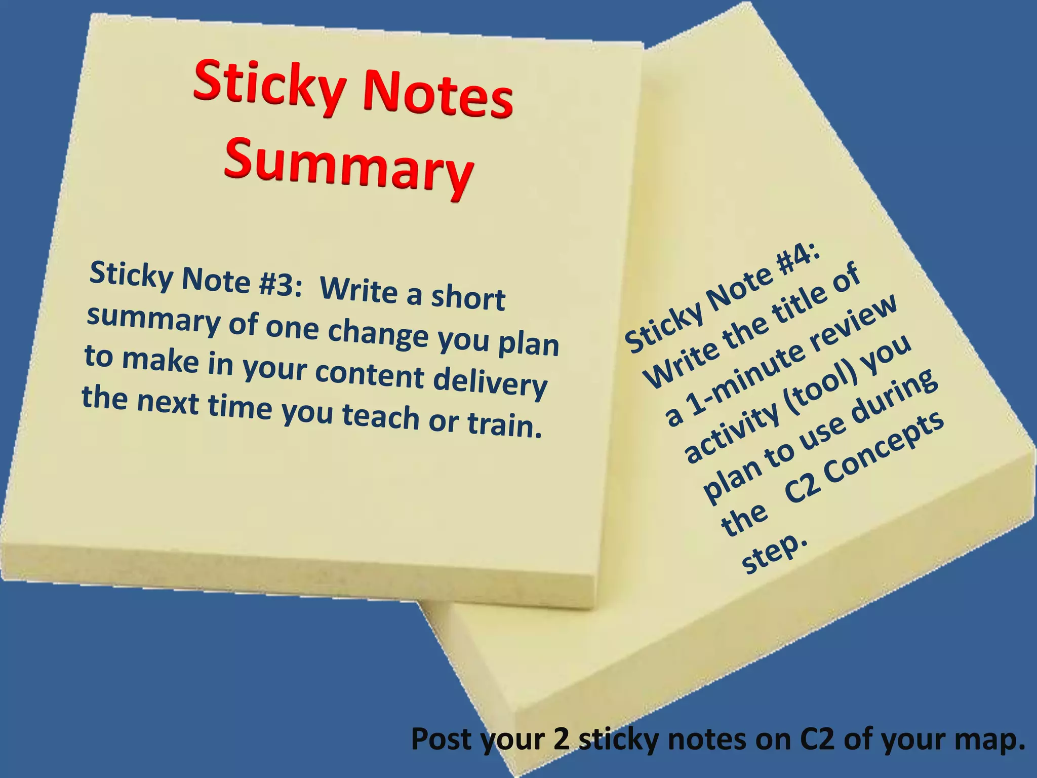 Post your 2 sticky notes on C2 of your map.
 