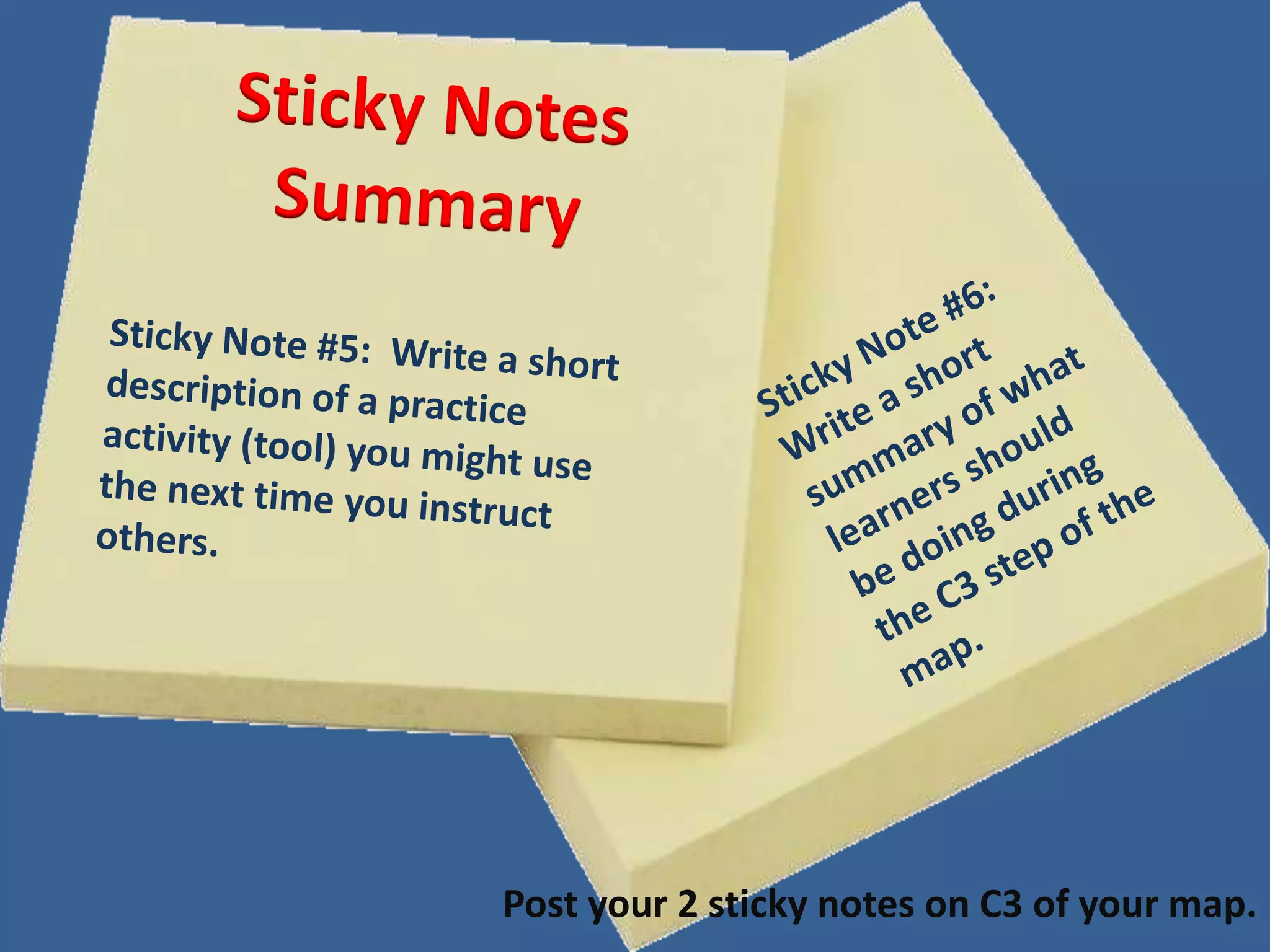Post your 2 sticky notes on C3 of your map.
 