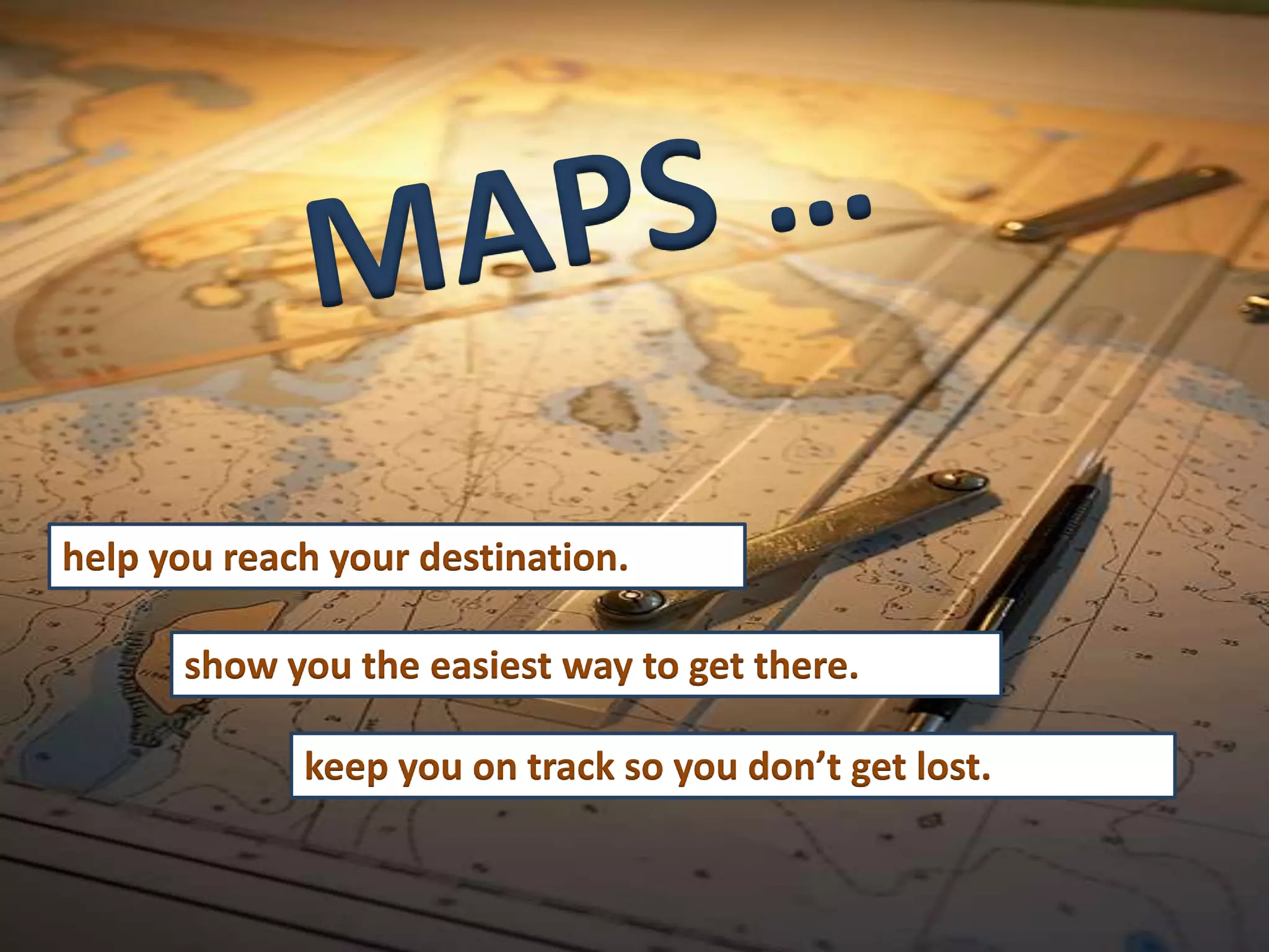 help you reach your destination.

      show you the easiest way to get there.

             keep you on track so you don’t get lost.
 
