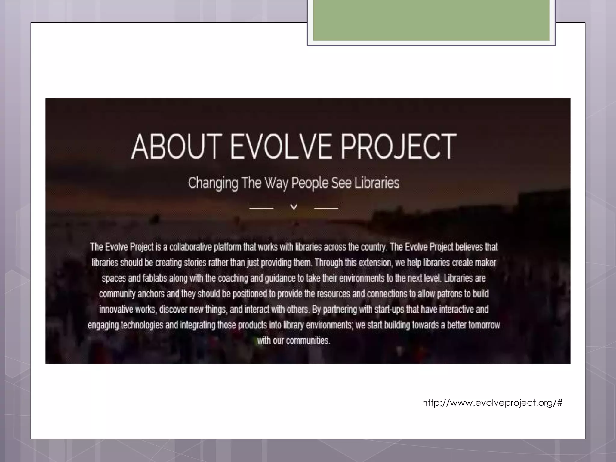http://www.evolveproject.org/#
 