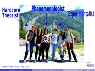 higgstools
Aosta Valley, Italy. July 2015
Raquel Gomez Ambrosio Particle Physics in a Nutshell June 13, 2016 3 / 53
 