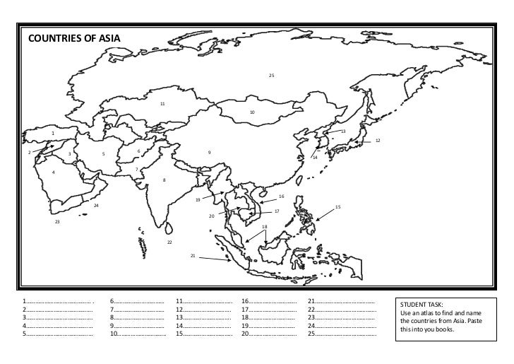 Asia Countries Numbered Map Answer Key 