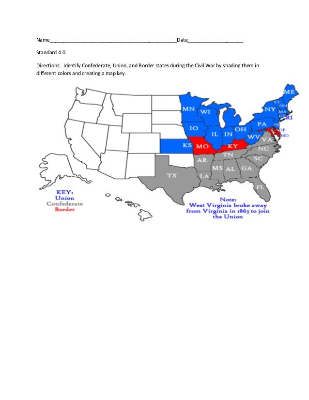 map of confederate union and border states