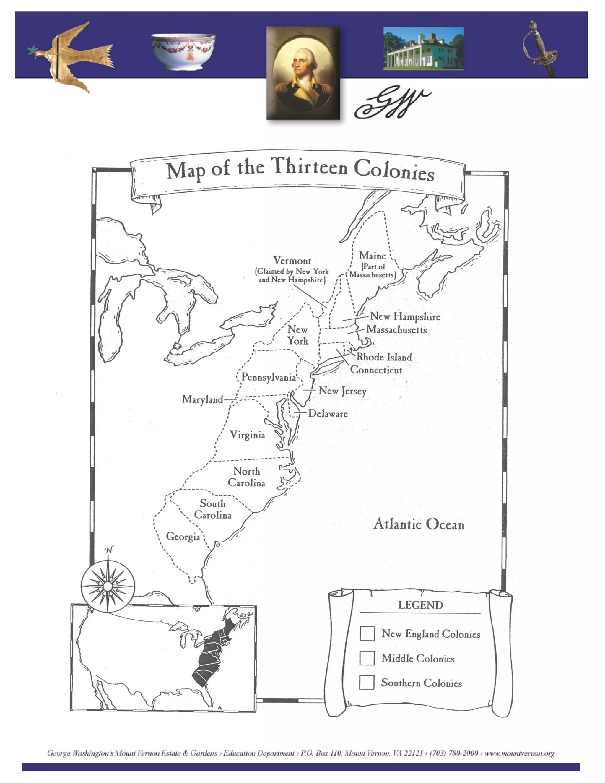 The 13 Colonies Map Labeled 27 - urt7vil