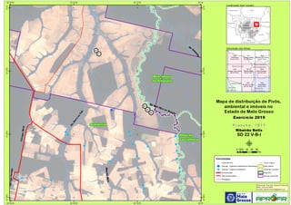 !
!
!
!
!
!
!
!!!!
!!!
!
!
!!
!
!
!
!
!
! !
!
!
!
!! !
!
!
!
!
!
!
!
Rio
Darro
ou
Feio
RibeirãoBétis
CórregoDario
CórregoParaíba
Rio Suiá-Miçu ou Suiazão
Rio
Su
iazinho
881
882
883
971
972
Bom Jesus
do Araguaia
Querência
Ribeirão
Cascalheira
52°W
52°W
52°10'W
52°10'W
52°20'W
52°20'W
52°30'W
52°30'W
12°S
12°S
12°10'S
12°10'S
12°20'S
12°20'S
12°30'S
12°30'S
Amazonas Pará
Rondônia
Tocantins
M
Mato
Grosso
Mato
Grosso do Sul
Goiás
1876
Córrego Lagoa Seca
SD 22 V-A-III
1877
Ribeirão Betis
SD 22 V-B-I
1878
Rio Suiazinho
SD 22 V-B-II
1820
Piratininga
SC 22 Y-C-VI
1821
Córrego Trairão
SC 22 Y-D-IV
1822
Ribeirão das Traíras
SC 22 Y-D-V
1931
Rio Darro ou Feio
SD 22 V-B-IV
1932
Cascalheira
SD 22 V-B-V
Bom Jesus
do AraguaiaQuerência
Ribeirão
Cascalheira
Gaúcha
do Norte
Canarana
Convenções
! Centroide Pivô
! Outorga - Captacao Superficial em barramento
! Outorga - Captacao Superficial
Pavimentadas
Não Pavimentadas
Planejadas
Curso d´água
Área urbana
Divisa de município
Área Pivô
Imóveis com Pivôs
Mapa de distribuição de Pivôs,
ambiental e imóveis no
Estado de Mato Grosso
P r a n c h a : 1 8 7 7P r a n c h a : 1 8 7 7
Ribeirão Betis
SD 22 V-B-I
Elaboração: Eng. Agr. Gabriel D Mancilla
Data: Junho de 2020
Contato: gabriel.mancilla@gmail.com
μ0 20 40 60 8010
Km
Localização (sem escala)
Articulação das folhas
Exercício 2019Exercício 2019
 