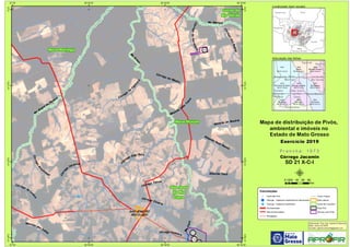!
!
!
!
!
!
!
SAO JOSE DO
RIO CLARO
Ribeirão Tauá
CórregodasPedras
Córre
go
Jacamim
Rio
Arinos
CórregodaFerradura
Ribeirão
João
T
om
é
C
órrego Caju Doce
Ribeirão Mula Manca
Córrego Canário
Ribeirão do Rosário
Rio Marapé
Ribeirão dos Índios
Córrego do Ribeiro
Rio
Alegre
ou
Parecis
Córrego
Ara
pitanga
Córrego
da
L
ontra
Rio
Claro
Córrego Tabajú
Córrego
da
C
apivara
Córrego Fonseca
717
718
724
São José
do Rio
Claro
Nova Mutum
Lucas do
Rio Verde
Nova Maringá
56°30'W
56°30'W
56°40'W
56°40'W
56°50'W
56°50'W
57°W
57°W
13°S
13°S
13°10'S
13°10'S
13°20'S
13°20'S
13°30'S
13°30'S
Amazonas Pará
Rondônia
Tocantins
M
Mato
Grosso
Mato
Grosso do Sul
Goiás
1923
Ribeirão Divisão
SD 21 X-A-IV
1922
Alegre
SD 21 X-A-IV
1921
SD 21 V-A-VI
1974
Rio Marape
SD 21 X-C-II
1973
Córrego Jacamin
SD 21 X-C-I
1972
Rio Ponte de Pedra
SD 21 V-D-III
2021
Rio Arinos
SD 21 X-C-V
2020
Rio Claro
SD 21 X-C-IV
2019
Rio Alegre
SD 21 V-D-VI
Tapurah Sorriso
São José
do Rio
Claro
Nova Mutum
Brasnorte
Campo
Novo do
Parecis
Diamantino
Lucas do
Rio Verde
Nova
Maringá
Convenções
! Centroide Pivô
! Outorga - Captacao Superficial em barramento
! Outorga - Captacao Superficial
Pavimentadas
Não Pavimentadas
Planejadas
Curso d´água
Área urbana
Divisa de município
Área Pivô
Imóveis com Pivôs
Mapa de distribuição de Pivôs,
ambiental e imóveis no
Estado de Mato Grosso
P r a n c h a : 1 9 7 3P r a n c h a : 1 9 7 3
Córrego Jacamin
SD 21 X-C-I
Elaboração: Eng. Agr. Gabriel D Mancilla
Data: Junho de 2020
Contato: gabriel.mancilla@gmail.com
μ0 20 40 60 8010
Km
Localização (sem escala)
Articulação das folhas
Exercício 2019Exercício 2019
 