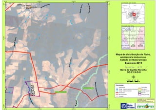 !
!
!
!
!
!!
!
!
!
!!
!!
!!!
!
!!!!
!
!
!
!!!
!!!
!!!
!!
!
!!
!
!
!
!
!
SANTO
ANTONIO DO RIO
BONITO
RioVonDenSteinen
Rio
Ronuro
RibeirãoGrande
RibeirãoBarros
Córrego da Luta
RioSantoCristo
RibeirãoCapitãoNoronha
CórregoBicoFino
Ribeirão Lara
390
391
392
771
56
Nova Ubiratã
Paranatinga
54°30'W
54°30'W
54°40'W
54°40'W
54°50'W
54°50'W
55°W
55°W
13°S
13°S
13°10'S
13°10'S
13°20'S
13°20'S
13°30'S
13°30'S
Amazonas Pará
Rondônia
Tocantins
M
Mato
Grosso
Mato
Grosso do Sul
Goiás
1925
Fazenda Ubiratan
SD 21 X-B-IV
1926
Rio Santo Cristo
SD 21 X-B-V
1927
Fazenda Igarapé
SD 21 X-B-VI
1976
Capem Velha
SD 21 X-D-I
1977
Barra do Capitão Noronha
SD 21 X-D-II
1978
Agro-Junfrasa
SD 21 X-D-III
2024
Serra Mirici
SD 21 X-D-V
2025
Boca da Mata
SD 21 X-D-VI
Nova Ubiratã
Vera
Sorriso Paranatinga
Nova Mutum
Santa Rita
do Trivelato
Feliz
Natal
Gaúcha
do Norte
Convenções
! Centroide Pivô
! Outorga - Captacao Superficial em barramento
! Outorga - Captacao Superficial
Pavimentadas
Não Pavimentadas
Planejadas
Curso d´água
Área urbana
Divisa de município
Área Pivô
Imóveis com Pivôs
Mapa de distribuição de Pivôs,
ambiental e imóveis no
Estado de Mato Grosso
P r a n c h a : 1 9 7 7P r a n c h a : 1 9 7 7
Barra do Capitão Noronha
SD 21 X-D-II
Elaboração: Eng. Agr. Gabriel D Mancilla
Data: Junho de 2020
Contato: gabriel.mancilla@gmail.com
μ0 20 40 60 8010
Km
Localização (sem escala)
Articulação das folhas
Exercício 2019Exercício 2019
 