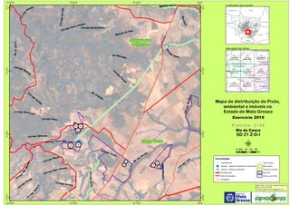 !!
!
!!
!
!!!
!!!!!!
!!
!
!!
!
!
! !
!
!
!
!
!
!
!
Córrego
Jardim
Córrego Descavado
Córrego Varjão
CórregodaLaje
Córrego
Furriel
Rio Roncador
Rio
Jangada
Córreg
o
Grande
RiodaCasca
CórregoBahia
Rio
das
Mortes
Córrego Mata Grande
Córrego Quilombinho
Córrego Ponte Alta
Córrego
T
ucum
Córrego Quinama
Córrego Ribeirão
Córreg
o
Aguaçu
Córrego Reino
RioCoité
CórregoLajes
Córrego Pedra Grande
C
órrego
Café
Córrego Retiro
Córrego Cosme
Córrego
São
Romão
Ribeirão Caiana
Córr
ego
Areia
CórregoManbeca
Ribeirão do Meio
23
24 25
26
27
28
2930
31
32
Chapada dos
Guimarães
Campo Verde
55°W
55°W
55°10'W
55°10'W
55°20'W
55°20'W
55°30'W
55°30'W
15°S
15°S
15°10'S
15°10'S
15°20'S
15°20'S
15°30'S
15°30'S
Amazonas Pará
Rondônia
Tocantins
M
Mato
Grosso
Mato
Grosso do Sul
Goiás
2110
Praia Rica
SD 21 Z-A-VI
2111
Caiana
SD 21 Z-B-IV
2112
Brasilândia
SD 21 Z-B-V
2157
Galheiro
SD 21 Z-D-II
2155
Chapada dos Guimarães
SD 21 Z-C-III
2156
Rio da Casca
SD 21 Z-D-I
2199
Arica-Açu
SD 21 Z-C-VI
2200
São Vicente
SD 21 Z-D-IV Poxoréu
Paranatinga
Primavera
do Leste
Dom
Aquino
Chapada dos
Guimarães
Campo
Verde
Convenções
! Centroide Pivô
! Outorga - Captacao Superficial em barramento
! Outorga - Captacao Superficial
Pavimentadas
Não Pavimentadas
Planejadas
Curso d´água
Área urbana
Divisa de município
Área Pivô
Imóveis com Pivôs
Mapa de distribuição de Pivôs,
ambiental e imóveis no
Estado de Mato Grosso
P r a n c h a : 2 1 5 6P r a n c h a : 2 1 5 6
Rio da Casca
SD 21 Z-D-I
Elaboração: Eng. Agr. Gabriel D Mancilla
Data: Junho de 2020
Contato: gabriel.mancilla@gmail.com
μ0 20 40 60 8010
Km
Localização (sem escala)
Articulação das folhas
Exercício 2019Exercício 2019
 