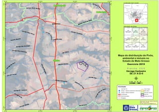 !
!
!
!
!!
!!
!
!
!
!
!
MINEIRINHO
Córrego Pedregulho
Córrego Linchal
Có
rrego
Rio
Novo
Córrego Cachoeira
Rio Corrente
Cabeceira Anta
Ribeirão Sozinho
Córrego
Confusão
Córrego Duas Pontes
Rio Itiquira
Córrego Santo Antônio
Ribeirão Ponte de Pedra
Córrego do Cemitério
Córrego São Domingos
CórregoMangaba
Cabeceira
do
Fogo
Córrego
Acaiá
Córrego Pitã
Córrego do
Bi
rro
Córrego Posto Duzentos
Córrego
S
ete
da Pedra
Vazante Riozinho
Córrego Grande
438
439
440
441
Pedra Preta
Itiquira
Rondonópolis
54°30'W
54°30'W
54°40'W
54°40'W
54°50'W
54°50'W
55°W
55°W
17°S
17°S
17°10'S
17°10'S
17°20'S
17°20'S
17°30'S
17°30'S
Amazonas Pará
Rondônia
Tocantins
M
Mato
Grosso
Mato
Grosso do Sul
Goiás
2284
Fazenda Taiamã
SE 21 X-B-IV
2285
Anhumas
SE 21 X-B-V
2286
Pedra Preta
SE 21 X-B-VI
2324
Fazenda Três Marias
SE 21 X-D-I
2325
Córrego Cachoeira
SE 21 X-D-II
2326
Itiquira
SE 21 X-D-III
2362
Morro Formoso
SE 21 X-D-IV
2363
Córrego Benjamim
SE 21 X-D-V
2364
Serra Preta
SE 21 X-D-VI
Guiratinga
Alto Garças
Pedra Preta
Itiquira
Rondonópolis
Convenções
! Centroide Pivô
! Outorga - Captacao Superficial em barramento
! Outorga - Captacao Superficial
Pavimentadas
Não Pavimentadas
Planejadas
Curso d´água
Área urbana
Divisa de município
Área Pivô
Imóveis com Pivôs
Mapa de distribuição de Pivôs,
ambiental e imóveis no
Estado de Mato Grosso
P r a n c h a : 2 3 2 5P r a n c h a : 2 3 2 5
Córrego Cachoeira
SE 21 X-D-II
Elaboração: Eng. Agr. Gabriel D Mancilla
Data: Junho de 2020
Contato: gabriel.mancilla@gmail.com
μ0 20 40 60 8010
Km
Localização (sem escala)
Articulação das folhas
Exercício 2019Exercício 2019
 