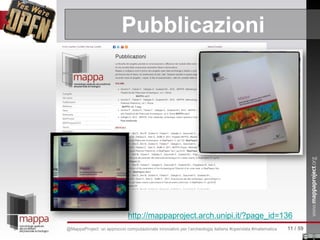 http://mappaproject.arch.unipi.it/?page_id=136
Pubblicazioni
11 / 59@MappaProject: un approccio computazionale innovativo per l’archeologia italiana #opendata #matematica
 