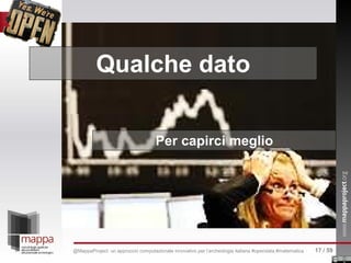 Qualche dato
Per capirci meglio
17 / 59@MappaProject: un approccio computazionale innovativo per l’archeologia italiana #opendata #matematica
 