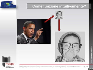 Come funzione intuitivamente?
39 / 59@MappaProject: un approccio computazionale innovativo per l’archeologia italiana #opendata #matematica
 