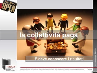 E deve conoscere i risultati
la collettività paga
5 / 59@MappaProject: un approccio computazionale innovativo per l’archeologia italiana #opendata #matematica
 