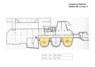 Complesso didattico
Edificio 8B Livello -1
Lab 3Lab 1
Ed. 8B Liv. – 1 Lab.1 LAB. QUASAR
Ed. 8B Liv. – 1 Lab.3 LAB. PRISCA
 