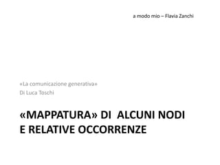 «MAPPATURA» DI ALCUNI NODI
E RELATIVE OCCORRENZE
«La comunicazione generativa»
Di Luca Toschi
a modo mio – Flavia Zanchi
 