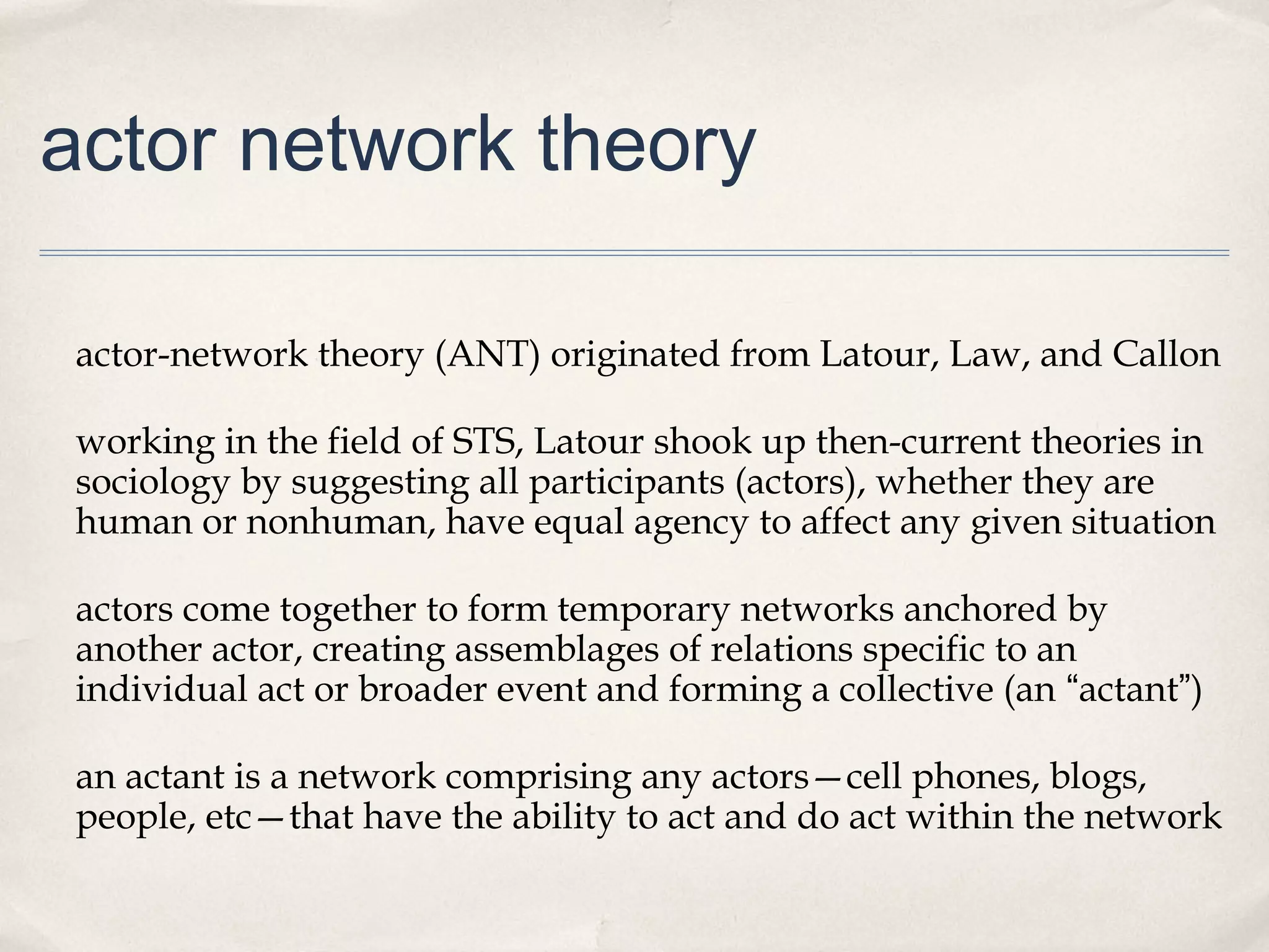 Mapping Experiences with Actor Network Theory | PPT | Desktop ...