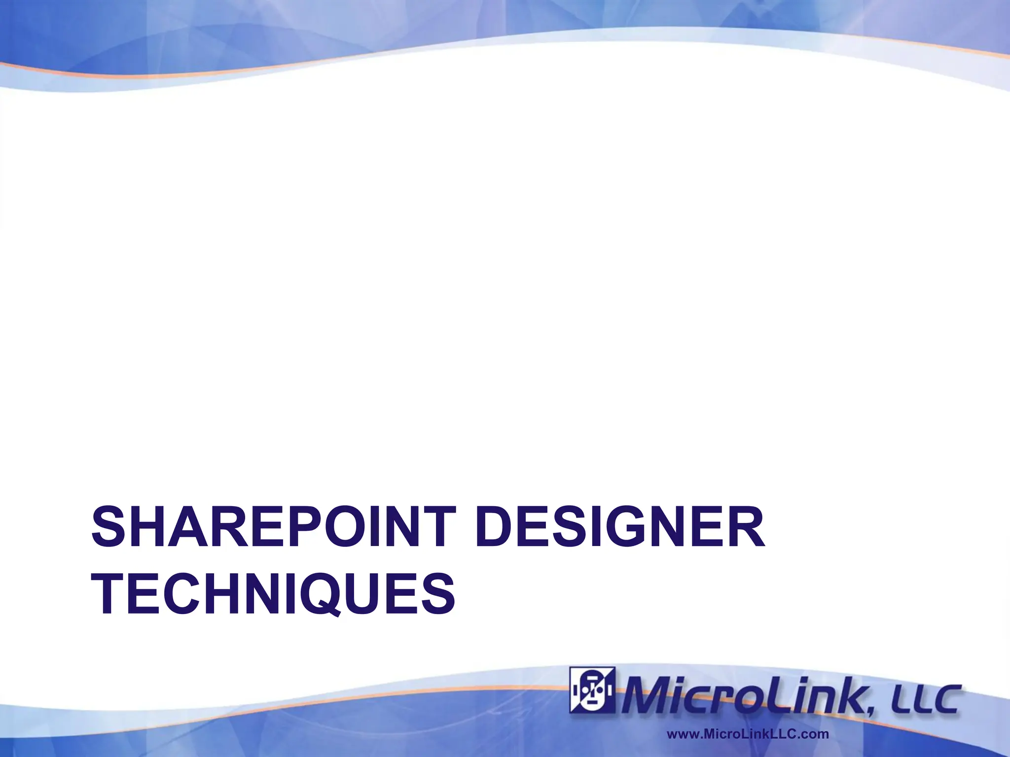SHAREPOINT DESIGNER
TECHNIQUES

                www.MicroLinkLLC.com
 