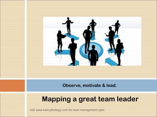 Observe, motivate & lead. 
Mapping a great team leader 
visit www.kamyabology.com for best management ppts 
 