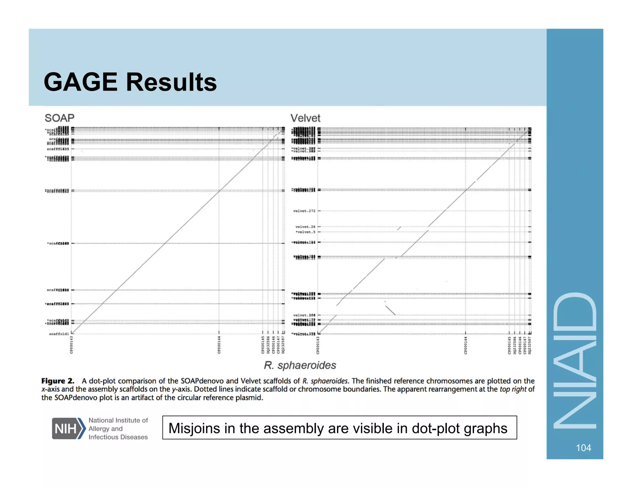 GAGE Results
104
Misjoins in the assembly are visible in dot-plot graphs
 