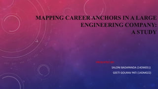 MAPPING CAREER ANCHORS IN A LARGE
ENGINEERING COMPANY:
A STUDY
PRESENTED BY:
SALONI BADAPANDA (14DM051)
GEETI GOURAV PATI (14DM022)
 