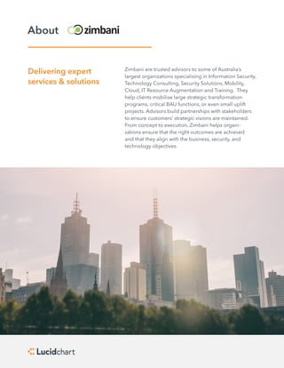 About
Zimbani are trusted advisors to some of Australia’s
largest organizations specialising in Information Security,
Technology Consulting, Security Solutions, Mobility,
Cloud, IT Resource Augmentation and Training. They
help clients mobilise large strategic transformation
programs, critical BAU functions, or even small uplift
projects. Advisors build partnerships with stakeholders
to ensure customers’ strategic visions are maintained.
From concept to execution, Zimbani helps organi-
zations ensure that the right outcomes are achieved
and that they align with the business, security, and
technology objectives.
Delivering expert
services & solutions
 