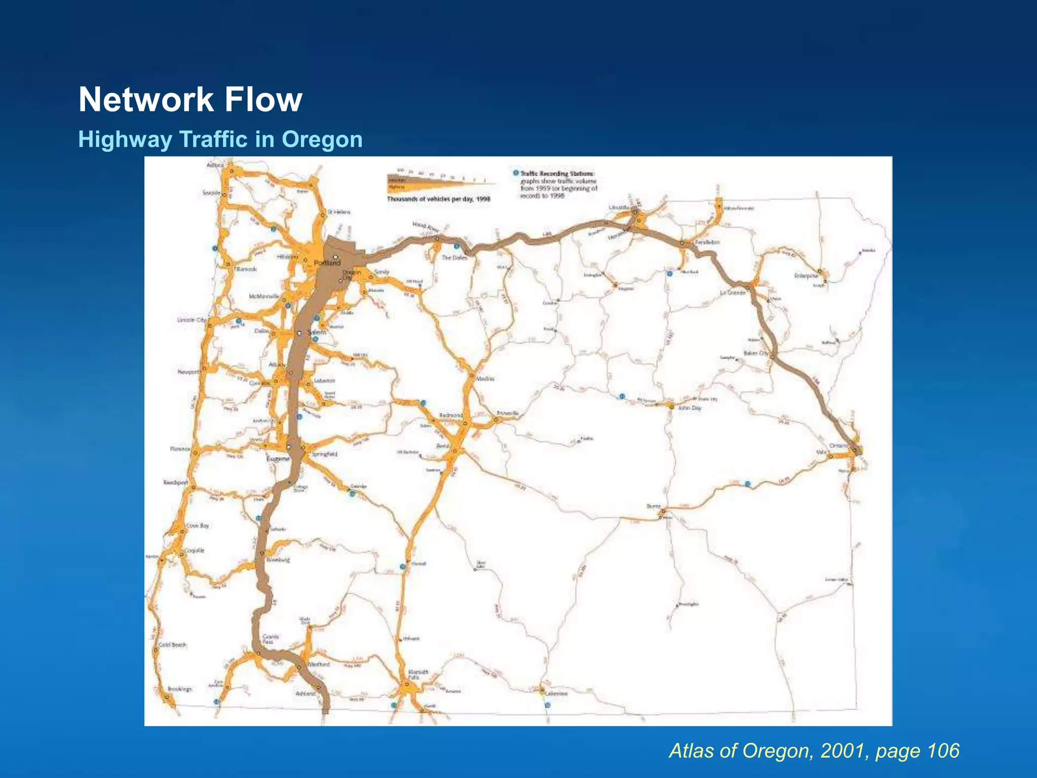Network Flow
Highway Traffic in Oregon
Atlas of Oregon, 2001, page 106
 